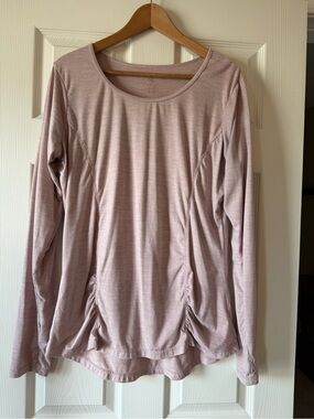 Gaiam Heathered Mauve Pink Ruched Long Sleeve Athletic Top w/ Thumbholes